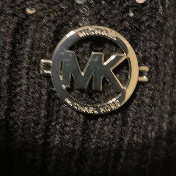 MK Michael Kors OS black silver sequence scarf neck winter knitted sweater - Picture 3 of 11